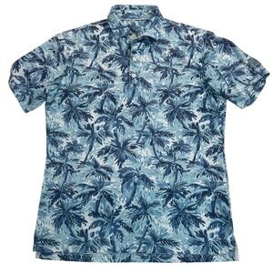 Johnnie-O Men's Earle Gulf Blue Palm Print Golf Polo Shirt Small Logo Patch
